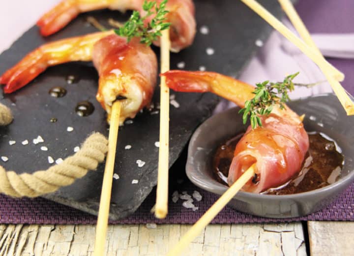 Bouchées de gambas poêlées au cidre, Saveurs marine et terroir et cidre bio de Bretagne