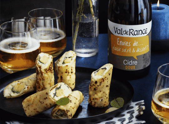 Wrap chocolat blanc, ananas, basilic et zeste de citron vert et cidre doux