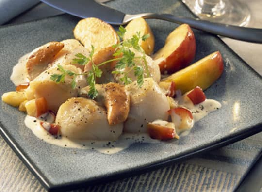 Coquilles Saint-Jacques au cidre brut de Bretagne